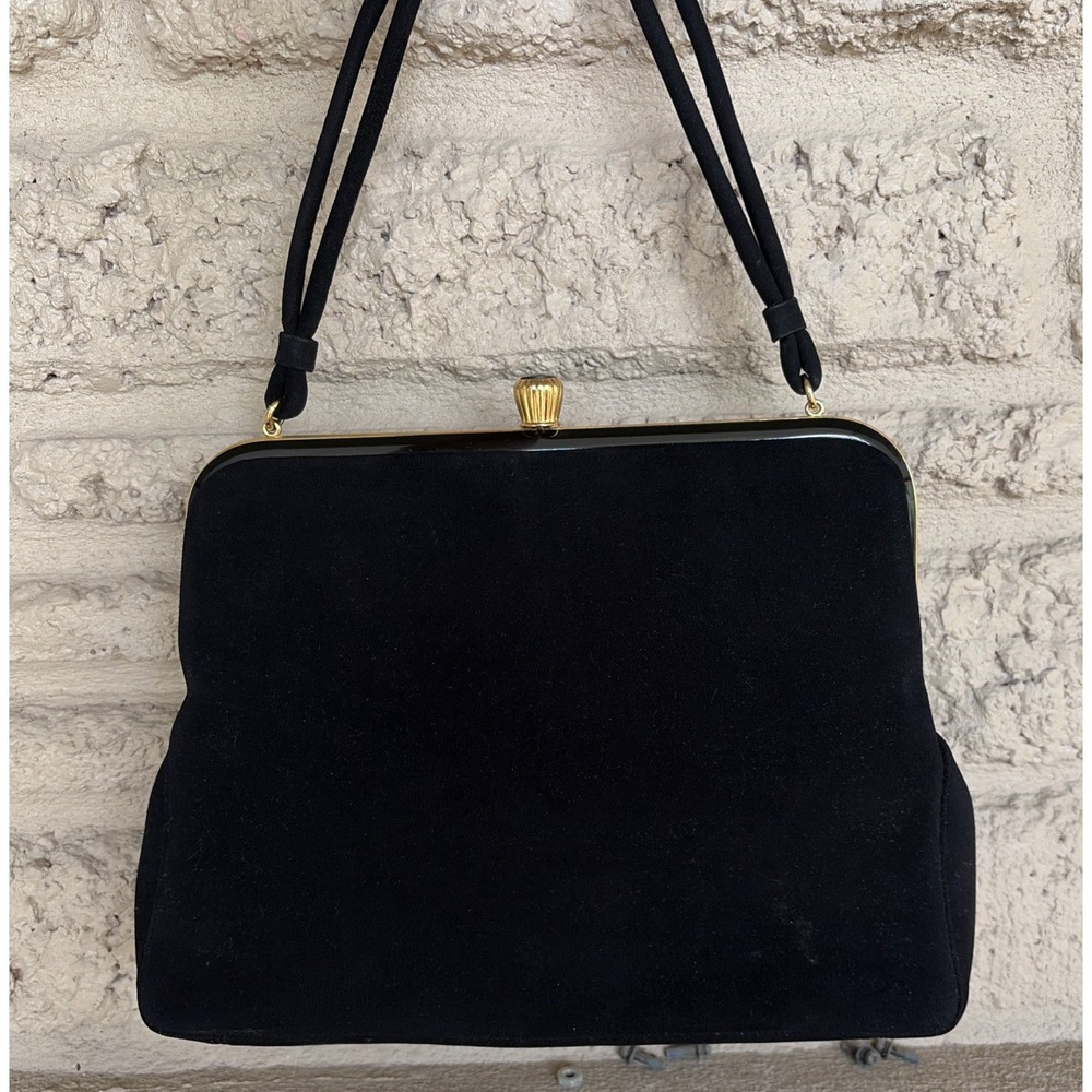 Koret Vintage Koretolope Black Suede Gold Trim Evening Handbag (P1)